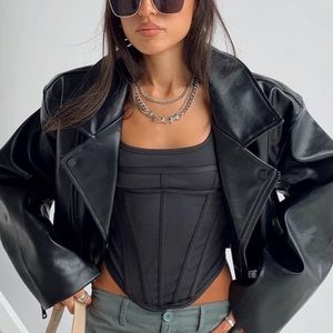 Cropped faux oversized leather jacket :)